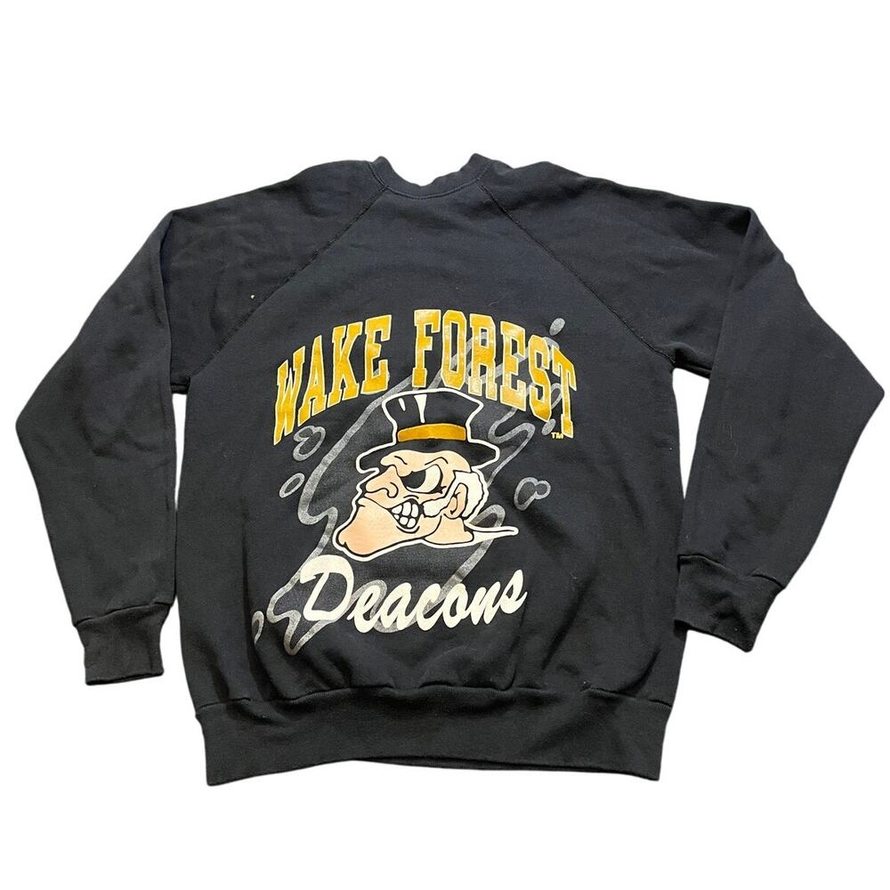 Vintage Wake Forest Demon Deacons Black Crewneck Graphic Logo Tultex Large